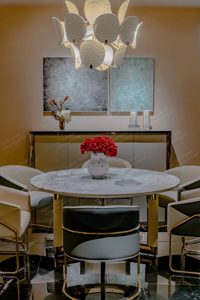 Magnolia Majestic Round-Marble Dining Suite
