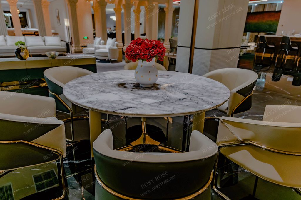 Magnolia Majestic Round-Marble Dining Suite