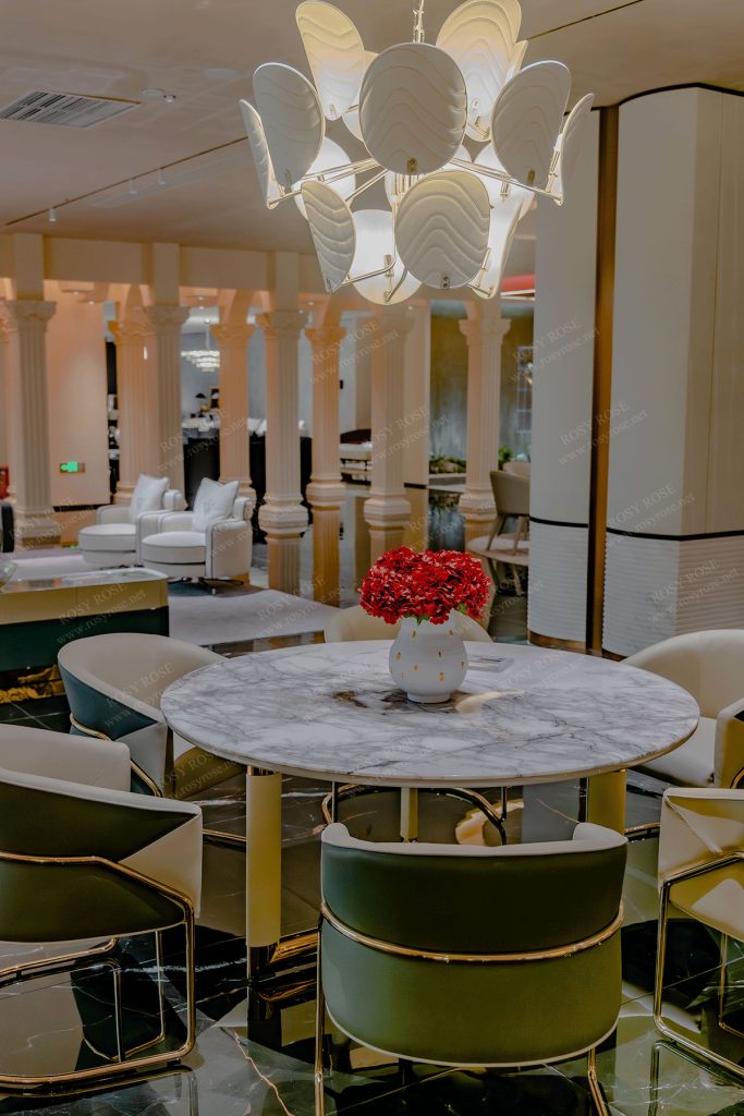 Magnolia Majestic Round-Marble Dining Suite